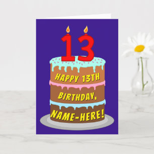 Carte 13e anniversaire : Gâteau et bougies amusants + No