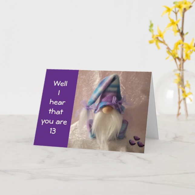 Carte **13e anniversaire HUMOUR** DU COOL GNOME (Fleur jaune)