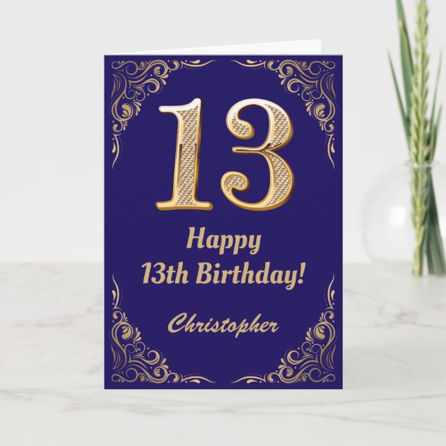 Carte 13e anniversaire Marine Blue and Gold Parties scin (Devant)
