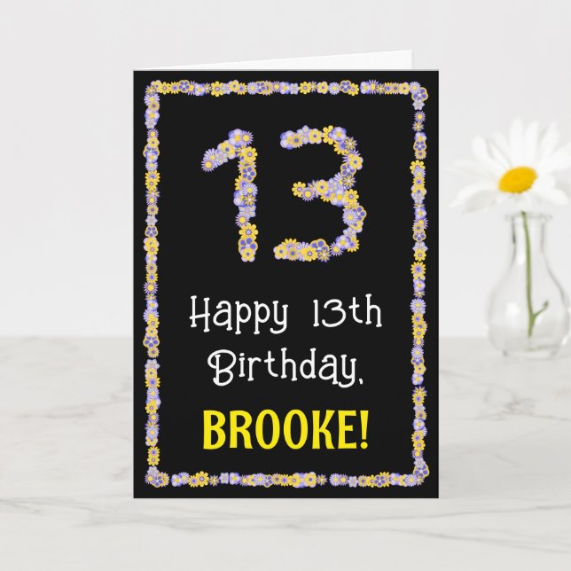 Carte 13e anniversaire : Nombre de fleurs florales, nom  (Petite plante)