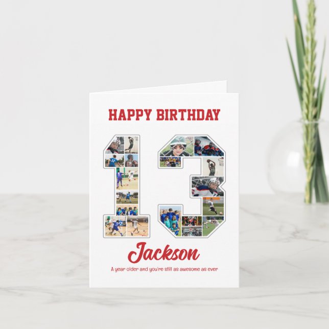 Carte 13e anniversaire Numéro 13 Collage photo (Devant)