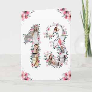 Carte 13e anniversaire Photo Collage Fille Rose Fleur Bl