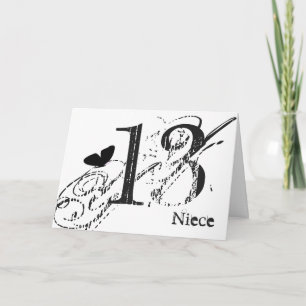 Carte 13ème anniversaire pour une nièce, papillon noir, 