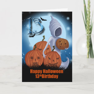 Carte 13ème Fantôme et citrouilles de Halloween