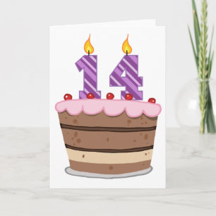 Carte 14 ans sur le gâteau d'anniversaire