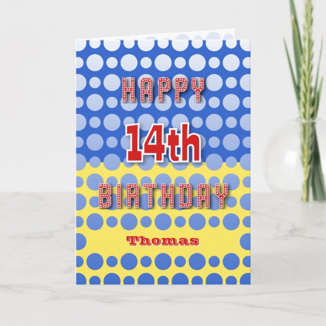 Carte 14e anniversaire ajouter cercles de nom motif (Devant)