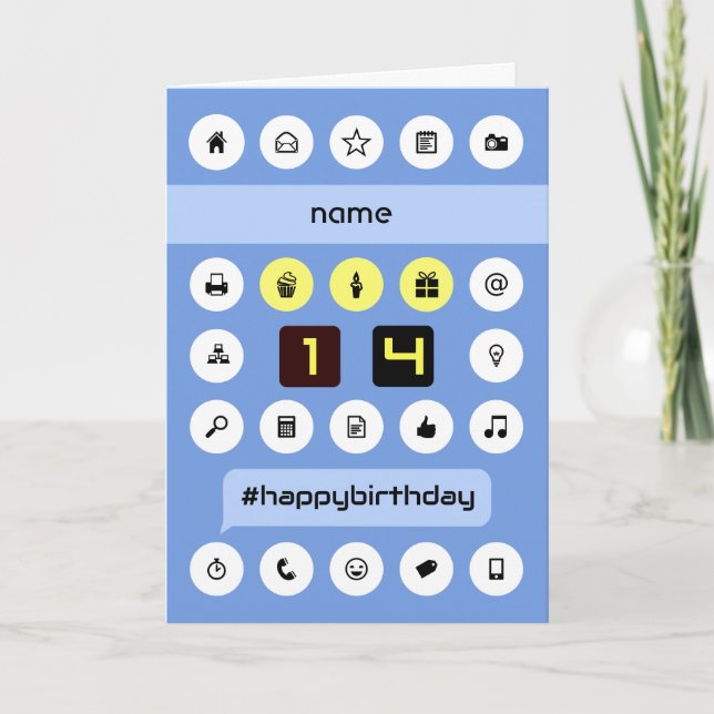 Carte 14e anniversaire ajouter nom informatique personna (Devant)