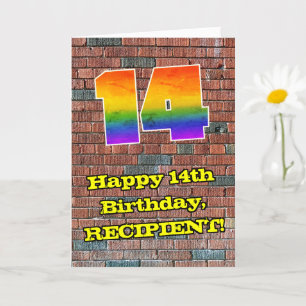 Carte 14e anniversaire : Arc-en-ciel amusant inspiré par