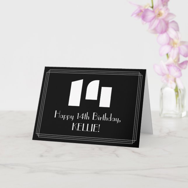 Carte 14e anniversaire : Art Déco Inspiré Look "14" & No (Orchidée)