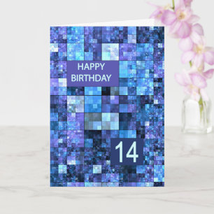 Carte 14e anniversaire, Carrés bleus,