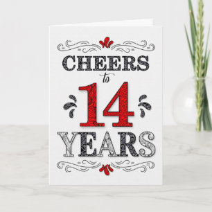 Carte 14e anniversaire Cheers en rouge blanc noir Motif