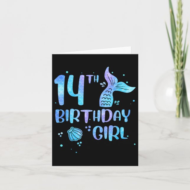 Carte 14e anniversaire fille sirène 14e bambins Retour à (Devant)