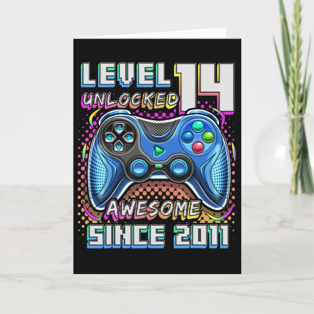 Carte 14e anniversaire garçon niveau 14 joueur 14 ans je (Devant)