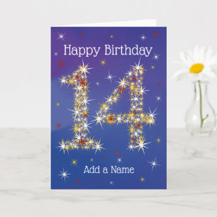 Carte 14e anniversaire - Numéro 14 en étoiles - Bleu - 1