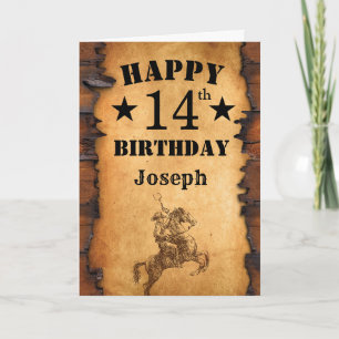 Carte 14e anniversaire Pays rustique Western Cowboy Hors