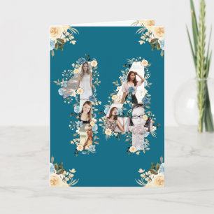 Carte 14e anniversaire Photo Collage Fleur Jaune Turquoi