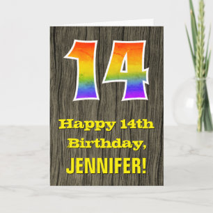Carte 14e anniversaire : Rustic Faux Wood Look, Arc-en-c