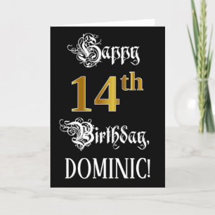 Carte 14e anniversaire — Script fantaisie; Faux Gold Loo