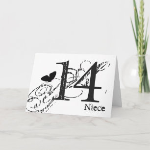 Carte 14ème anniversaire pour une nièce, papillon noir,