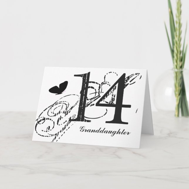 Carte 14ème anniversaire pour une petite-fille, papillon (Devant)