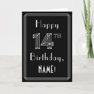 Carte 14th Birthday: Art Deco Style # 14 & Custom Name