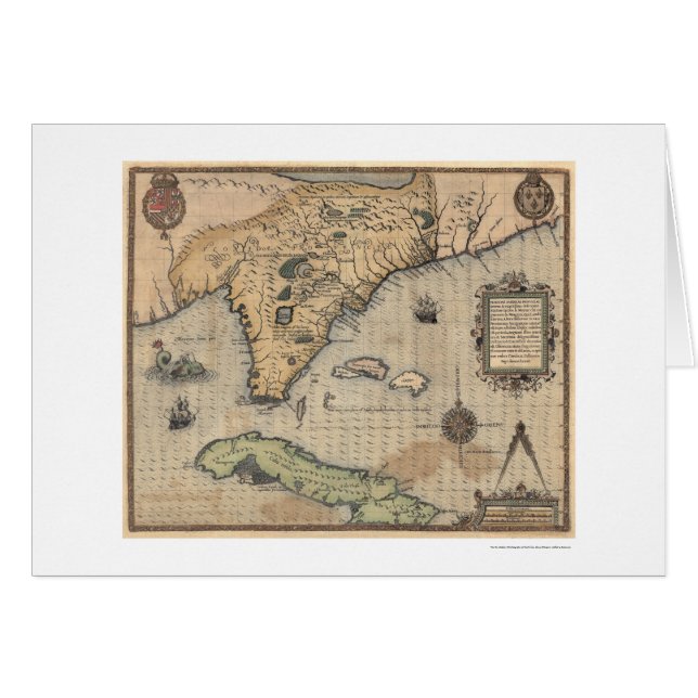 Carte 1591 du Cuba et de la Floride (Devant horizontal)