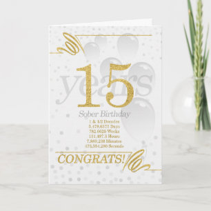 Carte 15 ans Sober Anniversaire Faux Gold Parties scinti