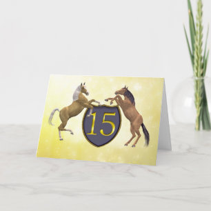 Carte 15 years old birthday card with rearing horses