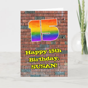 Carte 15e anniversaire : Arc-en-ciel amusant inspiré par