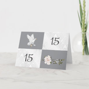 Carte 15e anniversaire avec colombe et anneaux