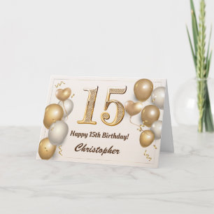 Carte 15e anniversaire Ballons d'or et Confetti Annivers