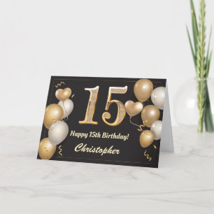 Carte 15e anniversaire Ballons noirs et or Anniversaire