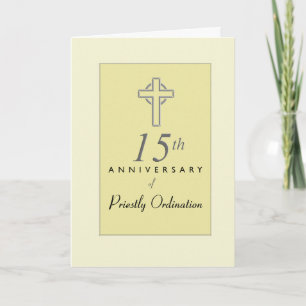 Carte 15e anniversaire du prêtre avec croix bossée, Re