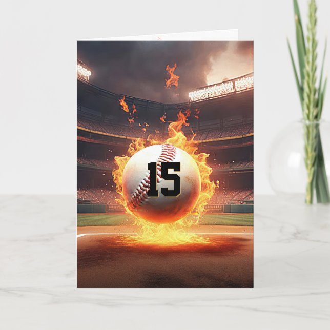 Carte 15e anniversaire Flaming Baseball (Devant)