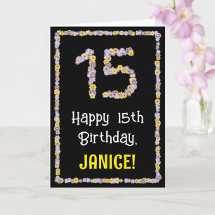 Carte 15e anniversaire : Floral Flowers Numéro, Nom pers