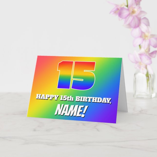 Carte 15e anniversaire : Motif Rainbow multicolore # 15 (Orchidée)