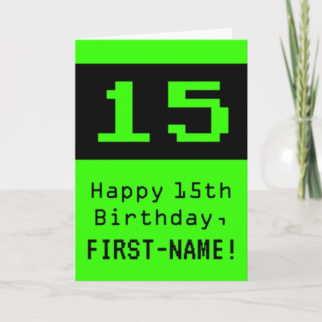 Carte 15e anniversaire : Nerdy / Geeky Style "15" et nom (Devant)