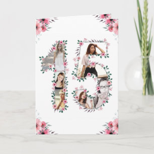 Carte 15e anniversaire Photo Collage Fille Rose Fleur Bl