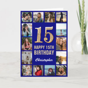 Carte 15e Joyeux Anniversaire Marine Bleu & Gold Photo C