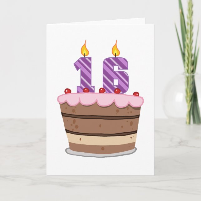 Carte 16 ans sur le gâteau d'anniversaire (Devant)