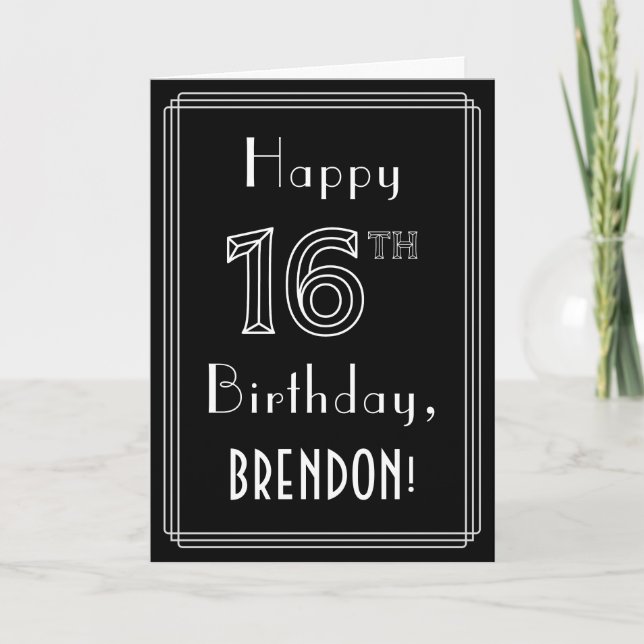 Carte 16e anniversaire : Art Déco Style # 16 & Nom perso (Devant)