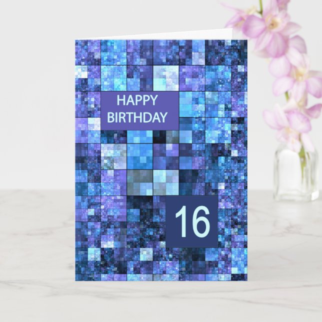 Carte 16e anniversaire, Carrés bleus, (Orchidée)