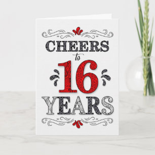 Carte 16e anniversaire Cheers en rouge blanc noir Motif