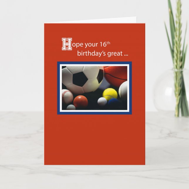 Carte 16e Anniversaire de tous les sports, Balls, Rouge (Devant)