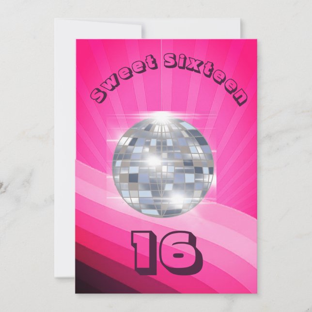 Carte 16e anniversaire Disco Dance Musique Pink Invitati (Devant)