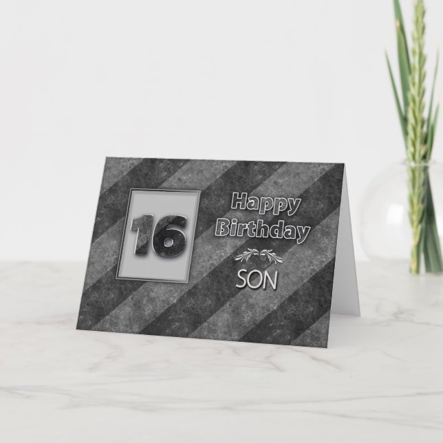 Carte 16e ANNIVERSAIRE, Fils, Grunge Gris Gris (Devant)