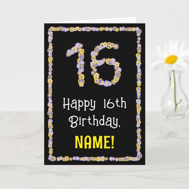 Carte 16e anniversaire : Floral Flowers Numéro, Nom pers (Petite plante)