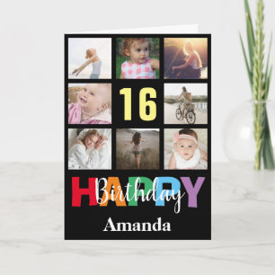 Carte 16e anniversaire heureux Collage photo moderne noi