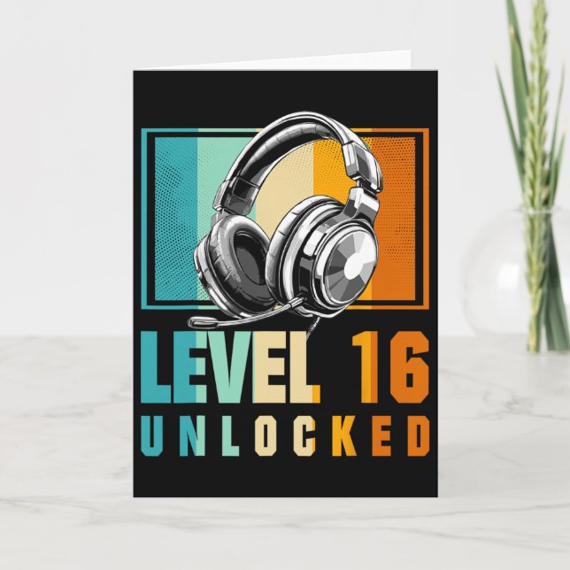 Carte 16e Anniversaire Joueur vidéo garçon niveau 16 Dév (Devant)