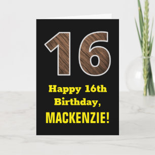 Carte 16e anniversaire : Nom, Faux Motif du grain de boi